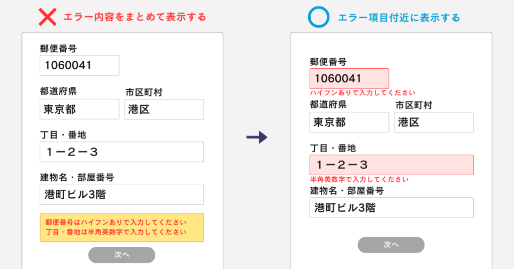 EFOの例-エラーに対してメッセージを都度明記する